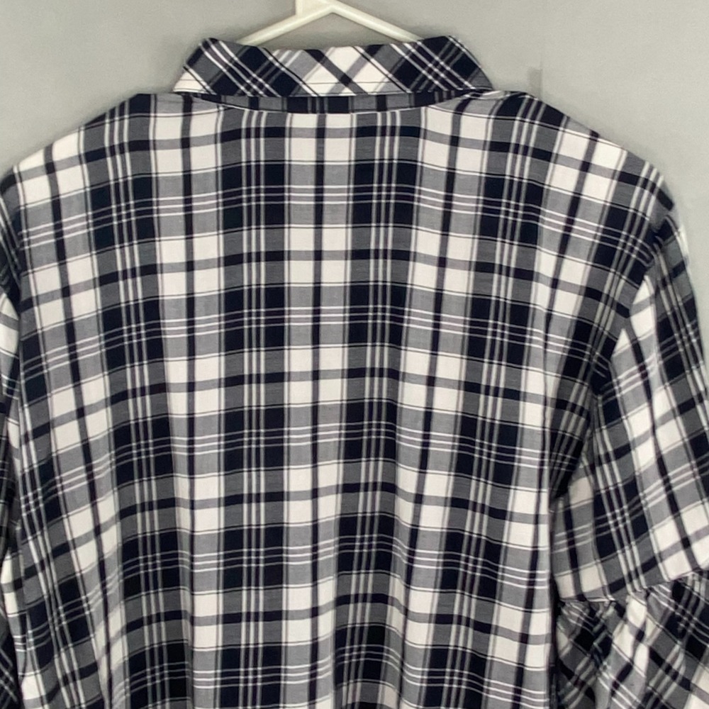 Lauren Ralph Lauren Plaid Blouse Womens SZ M‎ Bell Sleeve Black White Preppy - Picture 10 of 15